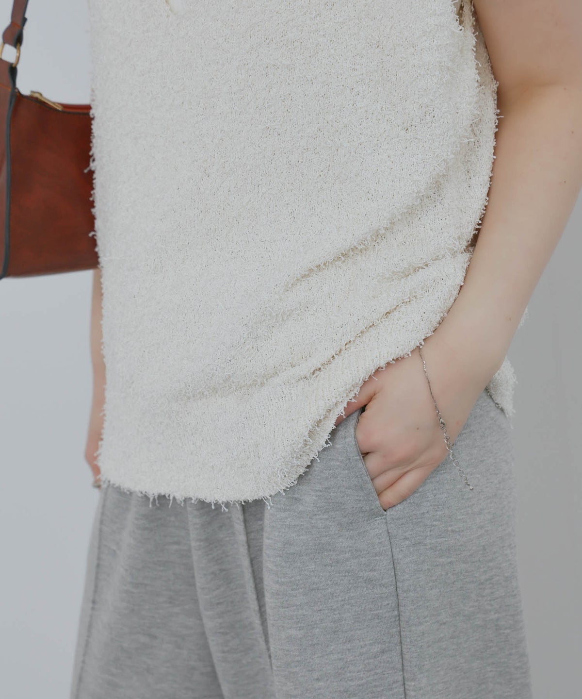  [期間限定価格]Free Nature テープヤーンVネックニットベスト レディース