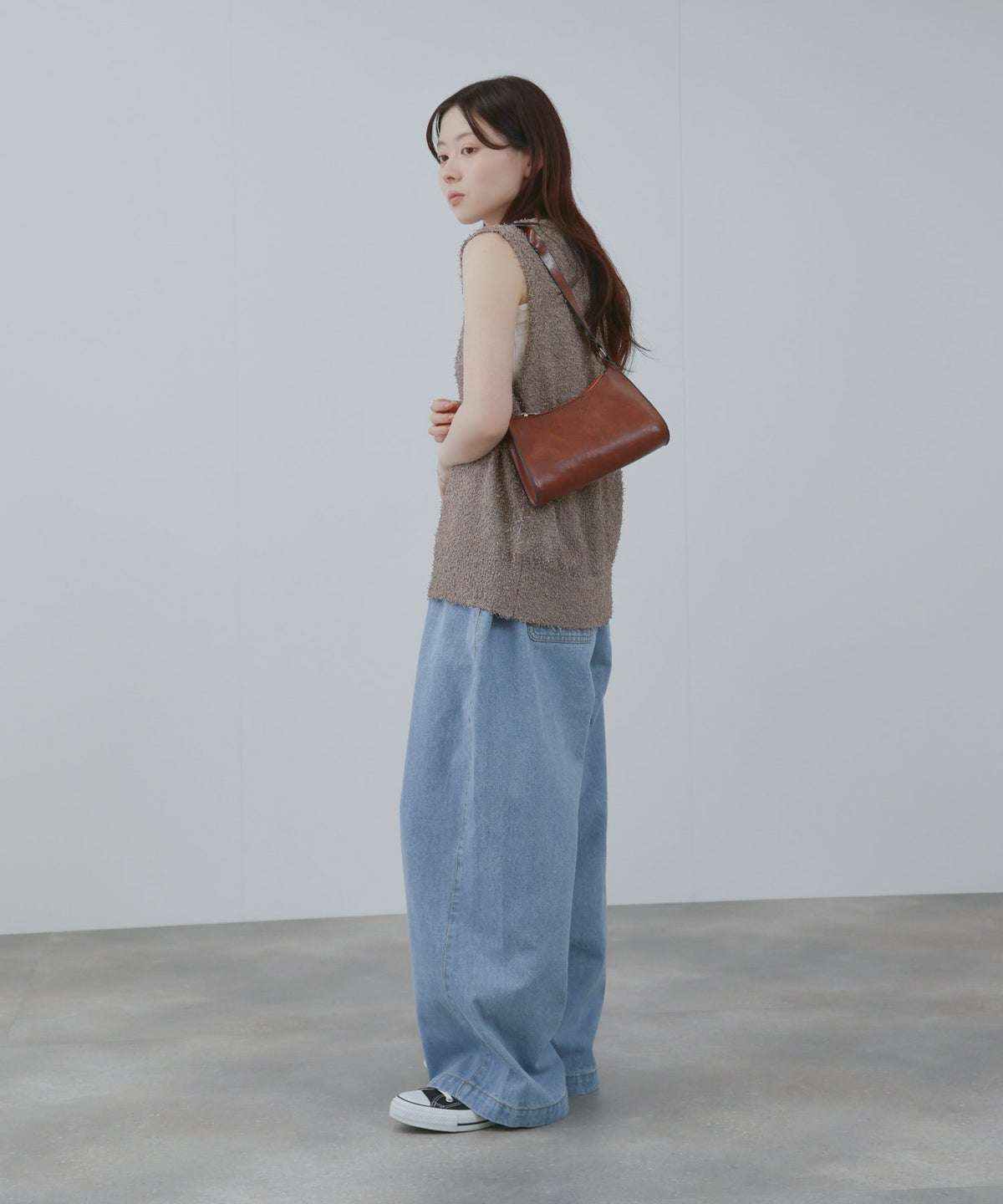  [期間限定価格]Free Nature テープヤーンVネックニットベスト レディース