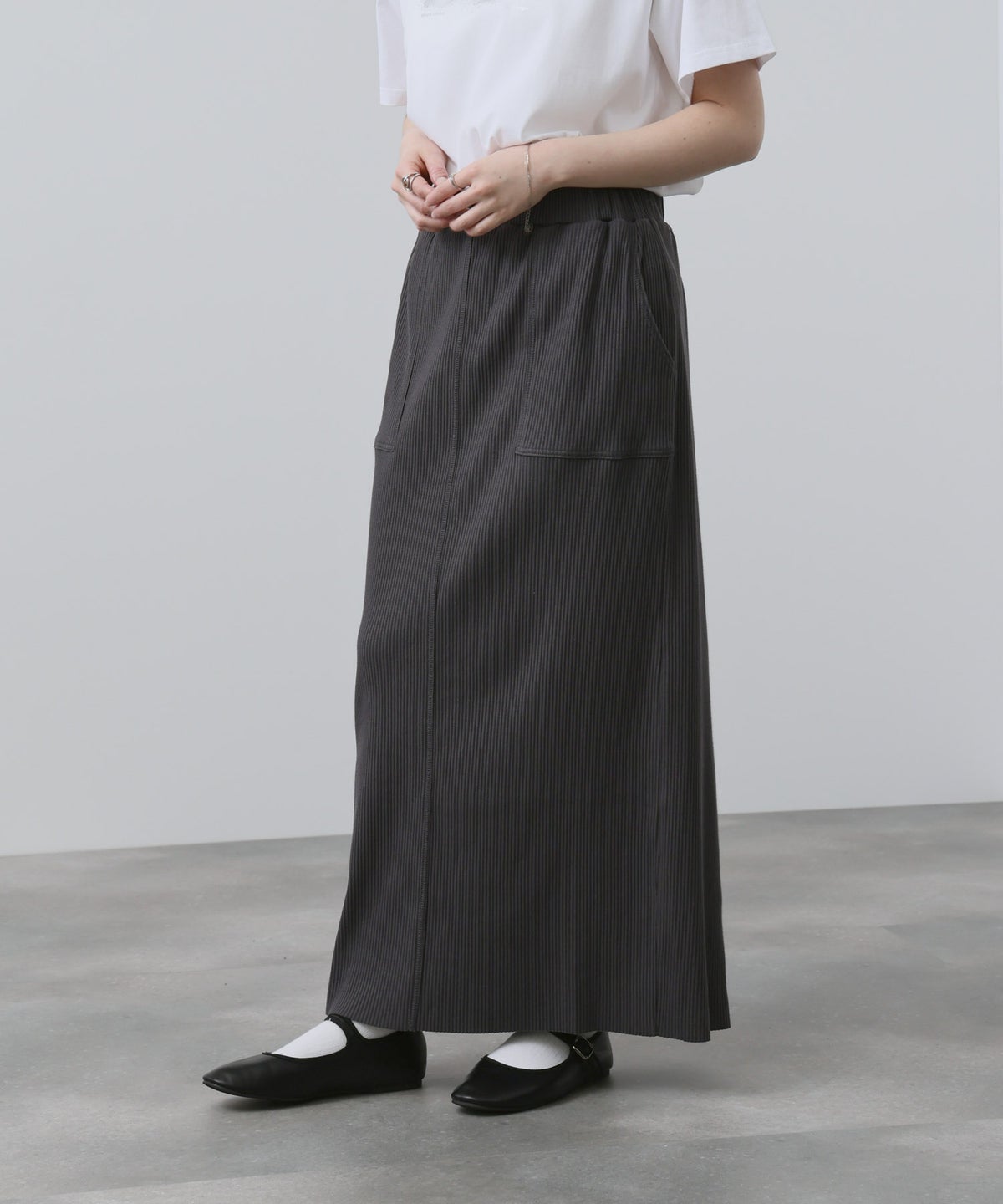 NAVY 針抜き テレコ Iラインスカート レディース