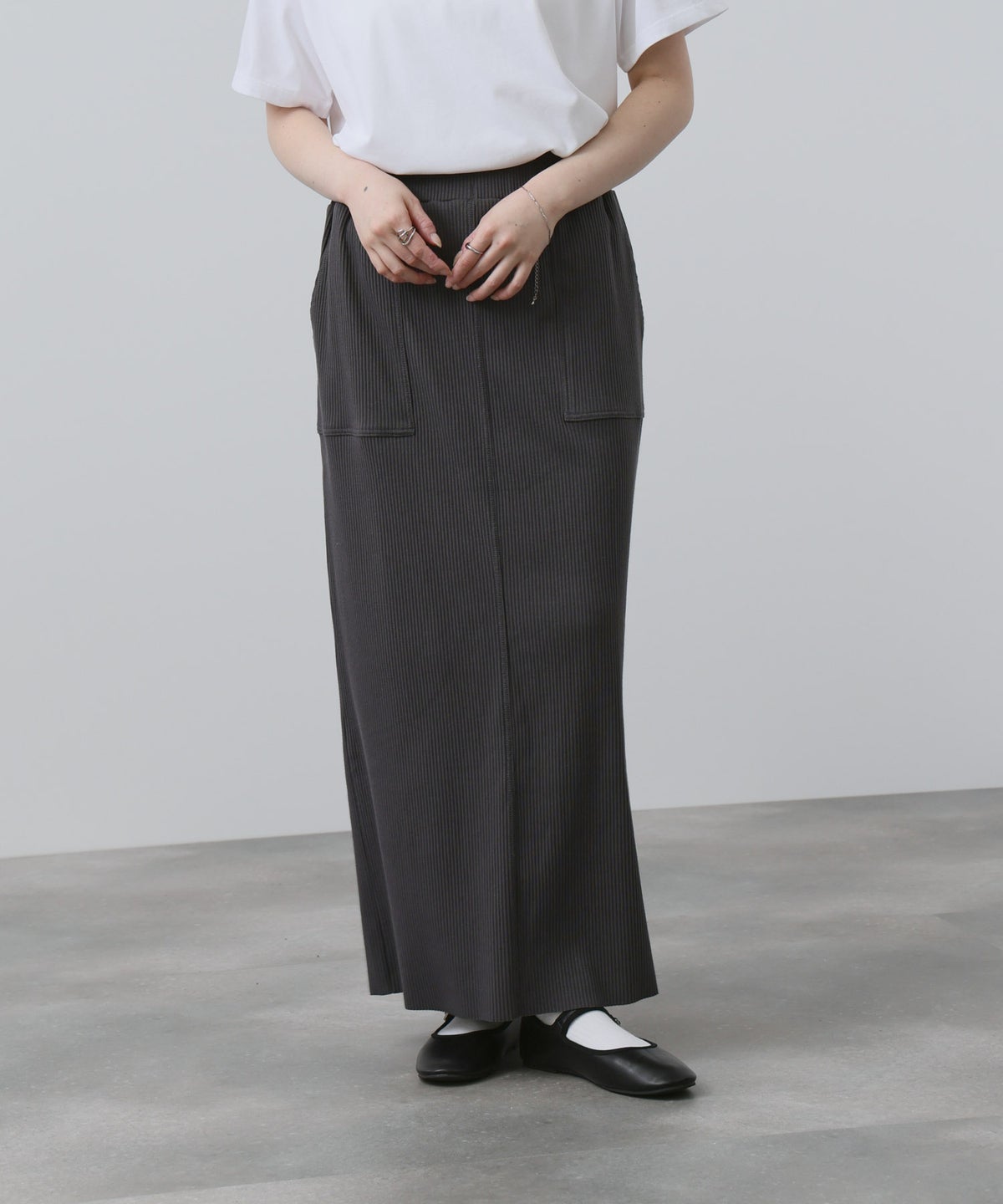 NAVY 針抜き テレコ Iラインスカート レディース