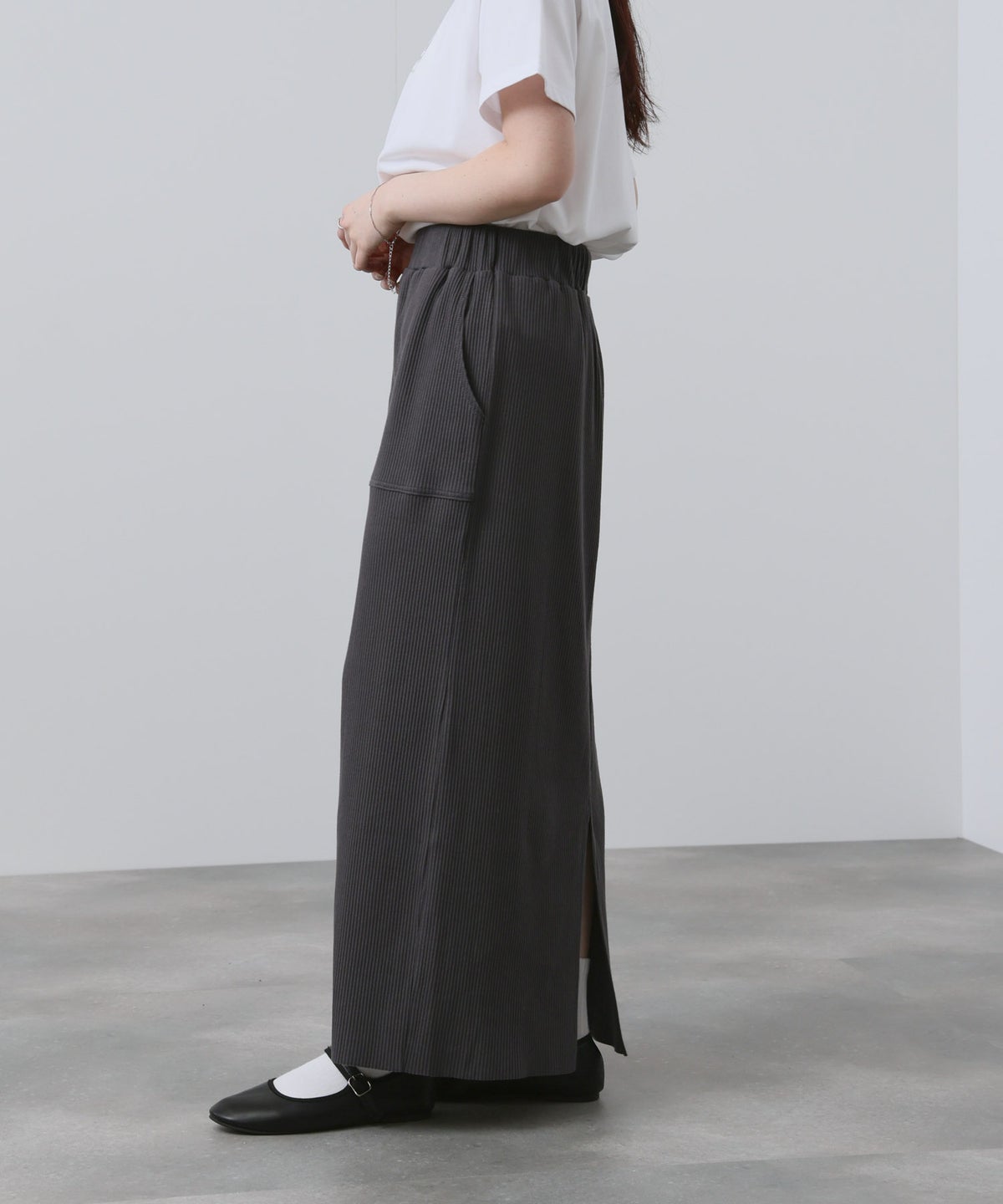 NAVY 針抜き テレコ Iラインスカート レディース