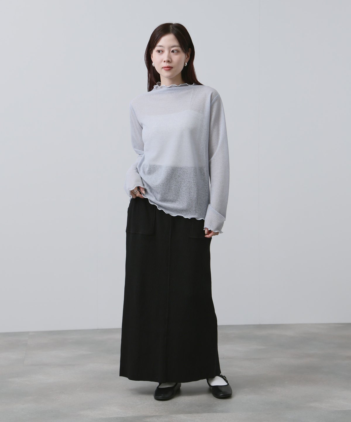 NAVY 針抜き テレコ Iラインスカート レディース