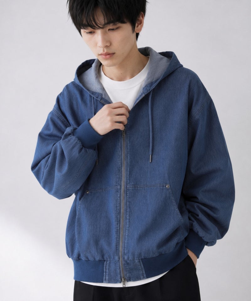 NAVY  ブリーズデニム フルジップパーカー メンズ商品画像-11
