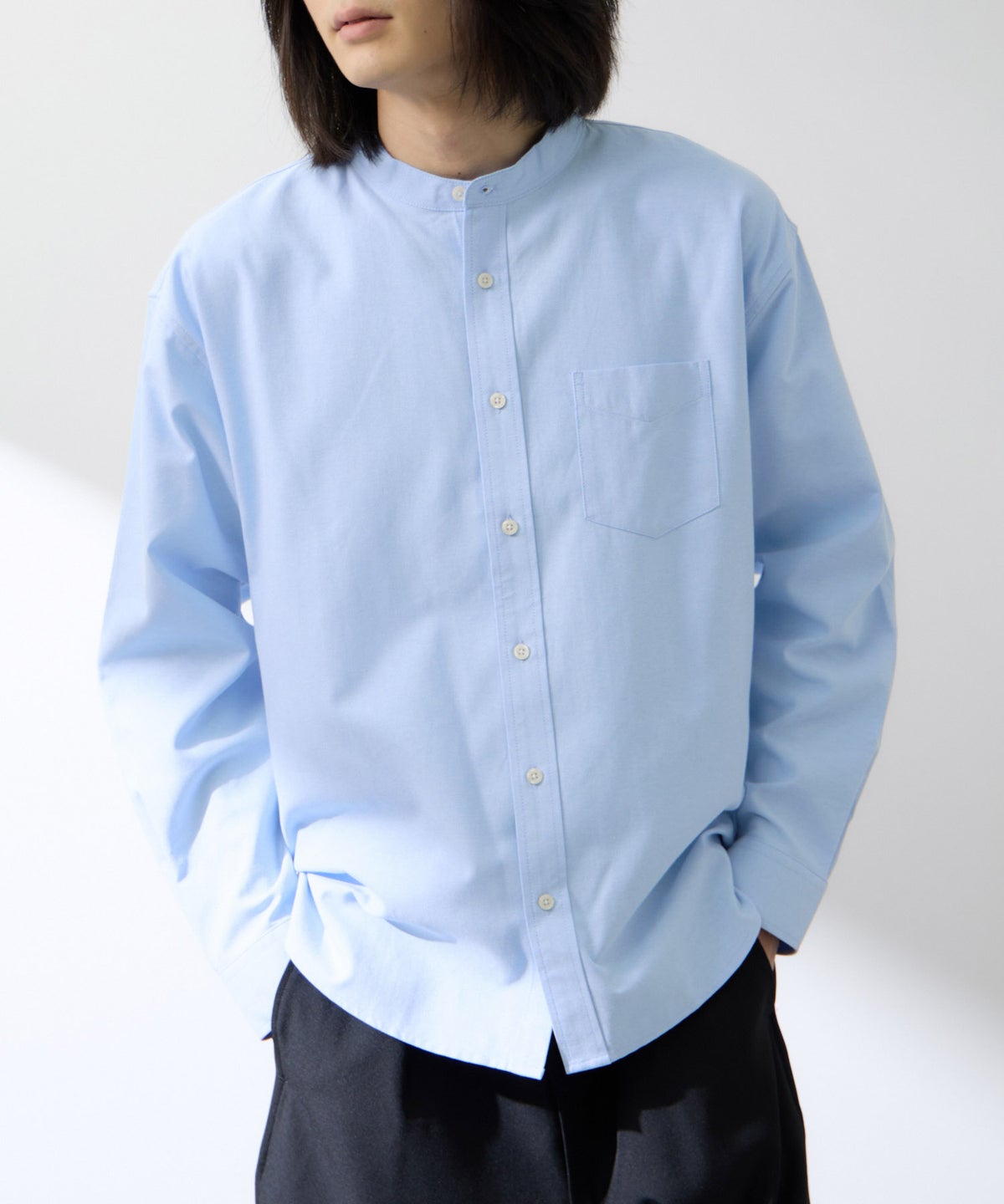 Real Standard オックス長袖バンドカラーシャツ メンズ