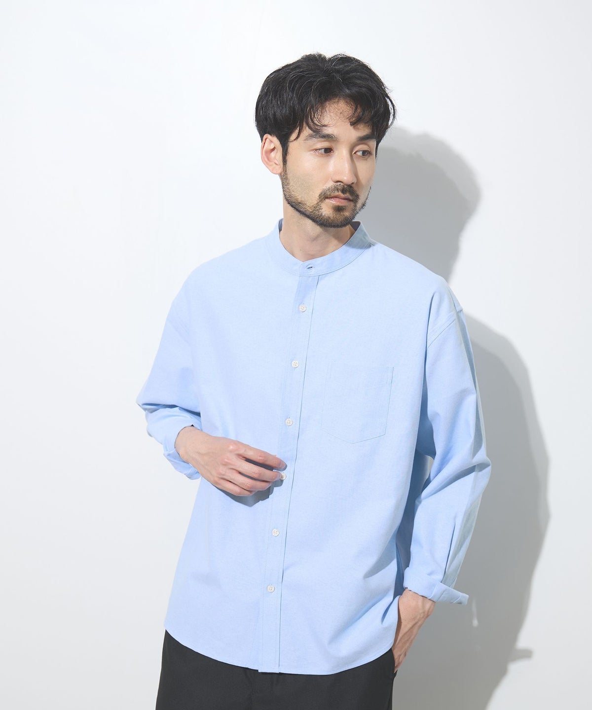 Real Standard オックス長袖バンドカラーシャツ メンズ