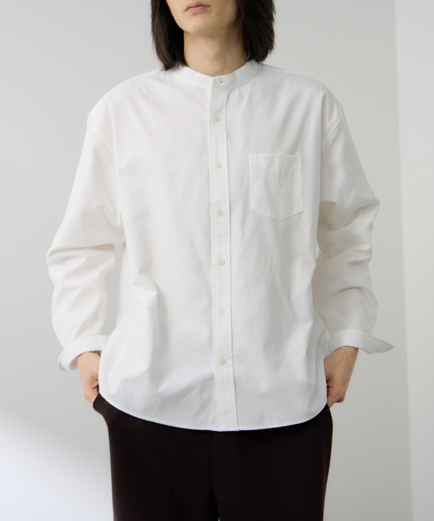 Real Standard オックス長袖バンドカラーシャツ メンズ