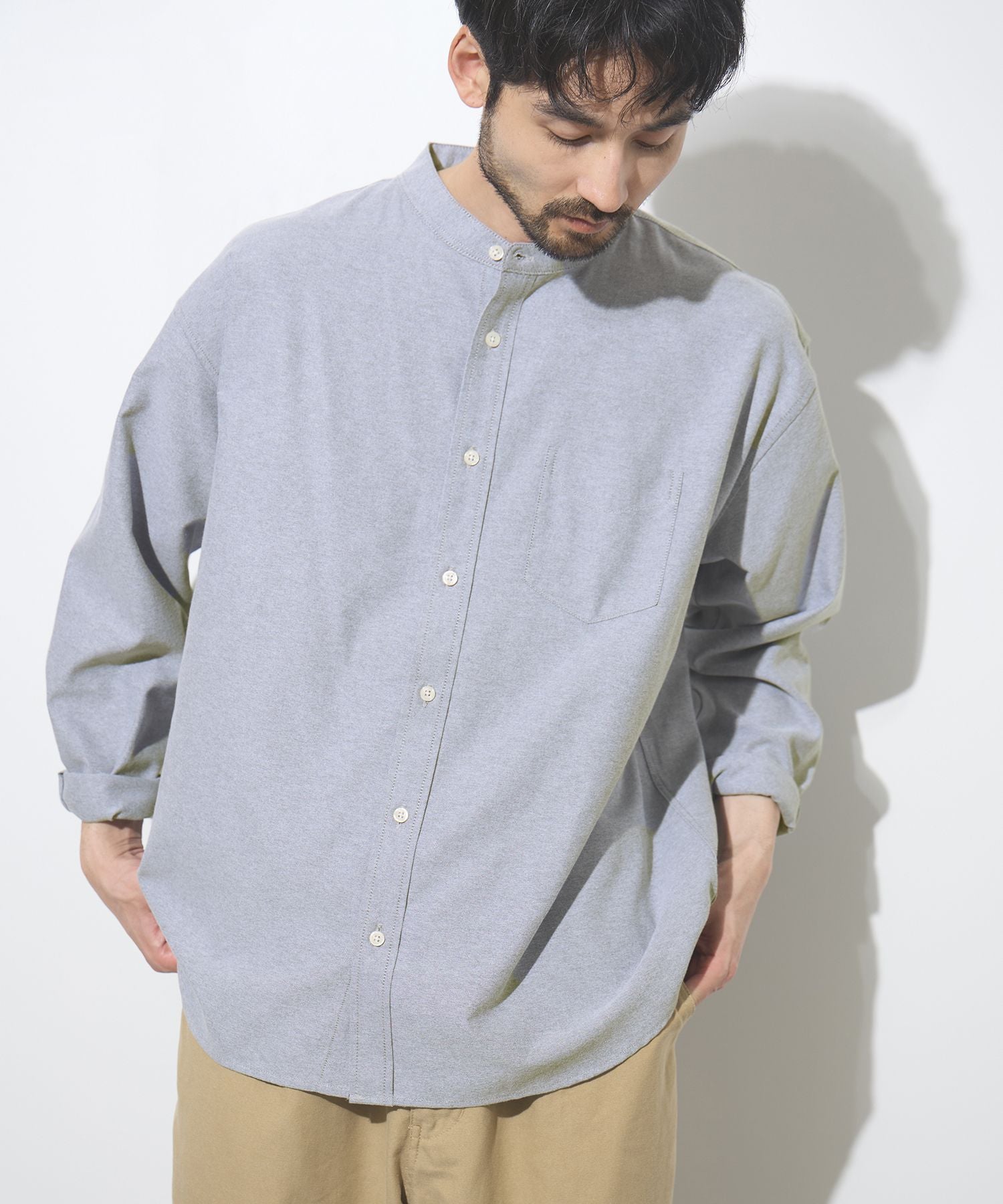 Real Standard オックス長袖バンドカラーシャツ メンズ