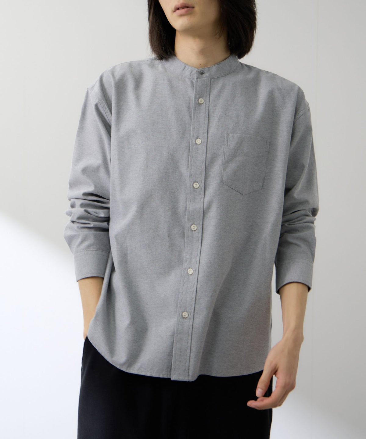 Real Standard オックス長袖バンドカラーシャツ メンズ