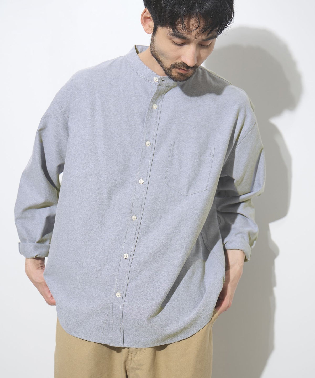 Real Standard オックス長袖バンドカラーシャツ メンズ