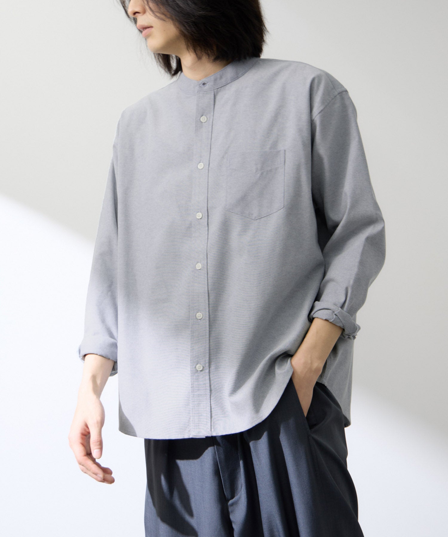 Real Standard オックス長袖バンドカラーシャツ メンズ