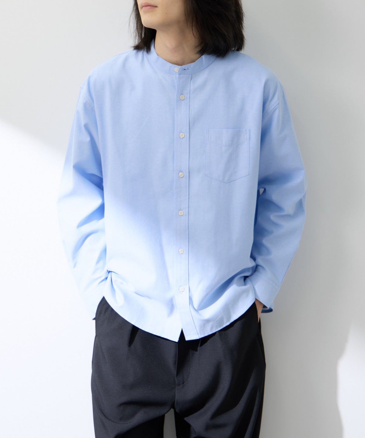 Real Standard オックス長袖バンドカラーシャツ メンズ