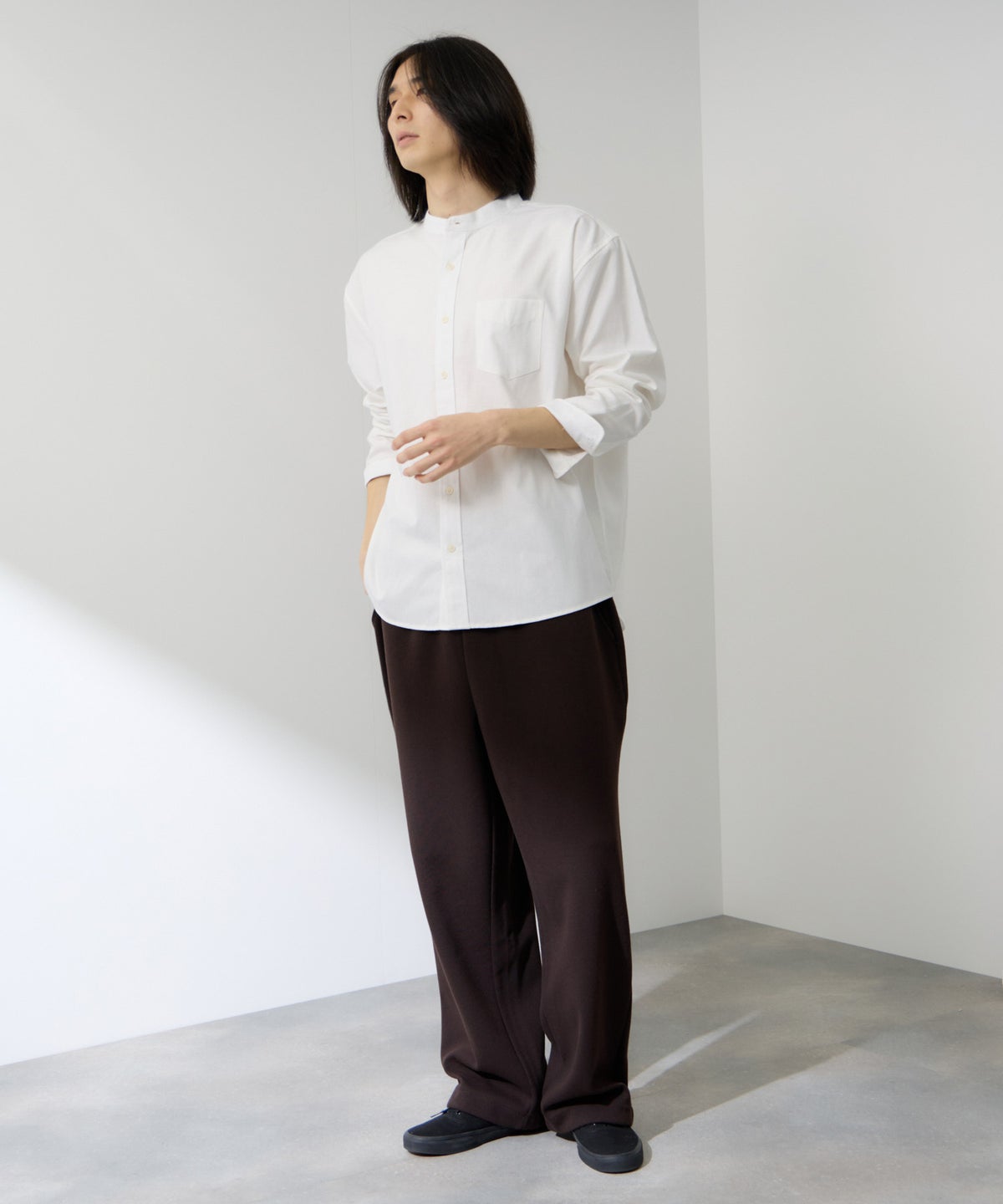 Real Standard オックス長袖バンドカラーシャツ メンズ