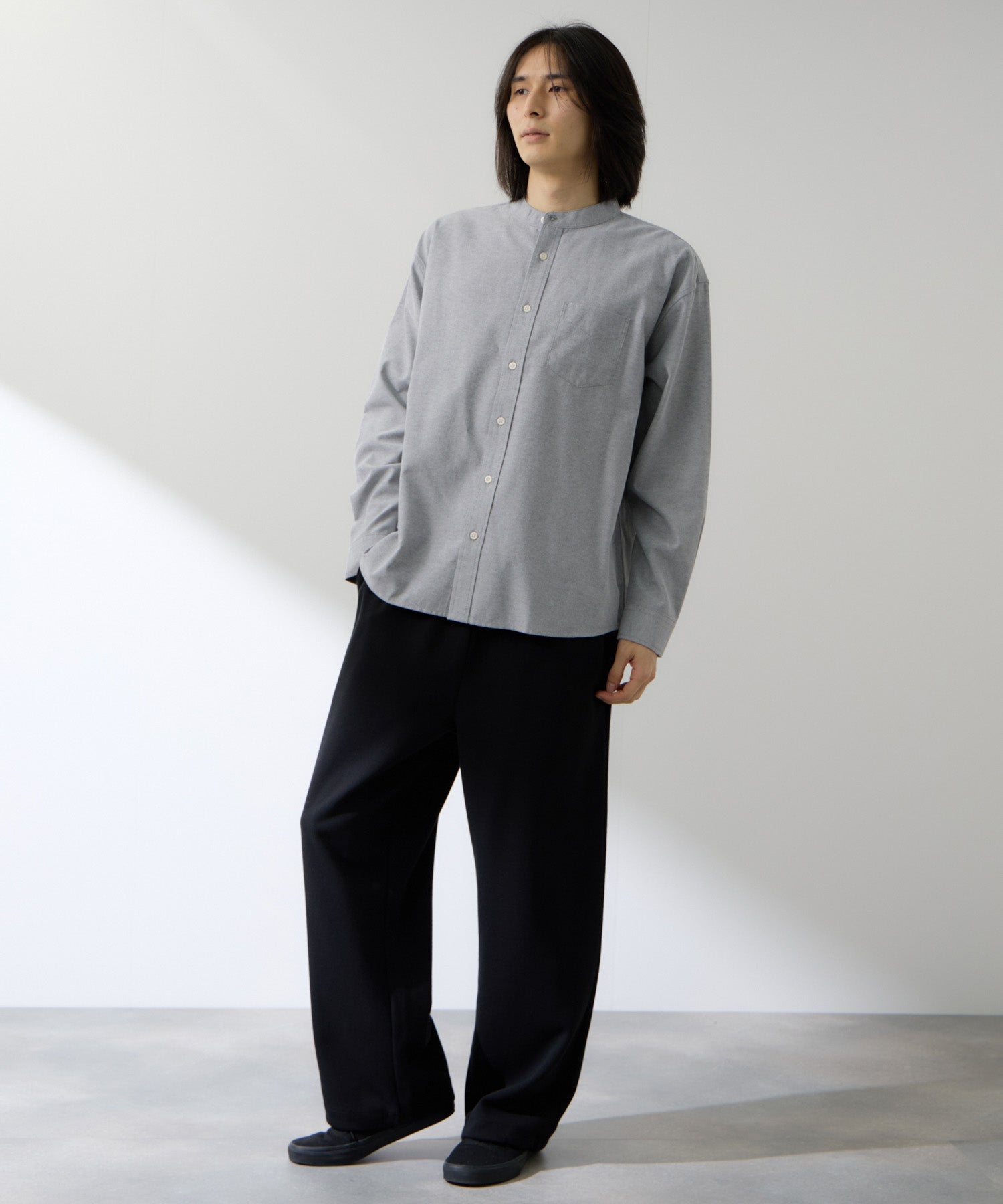 Real Standard オックス長袖バンドカラーシャツ メンズ