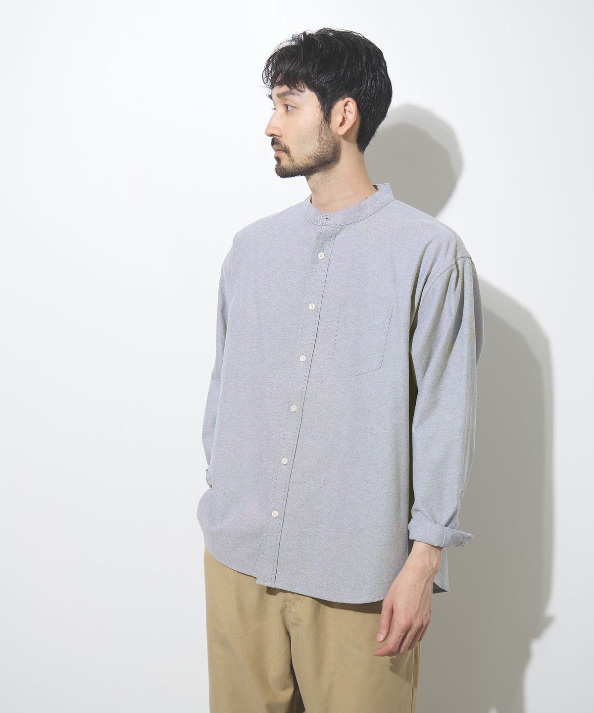 Real Standard オックス長袖バンドカラーシャツ メンズ