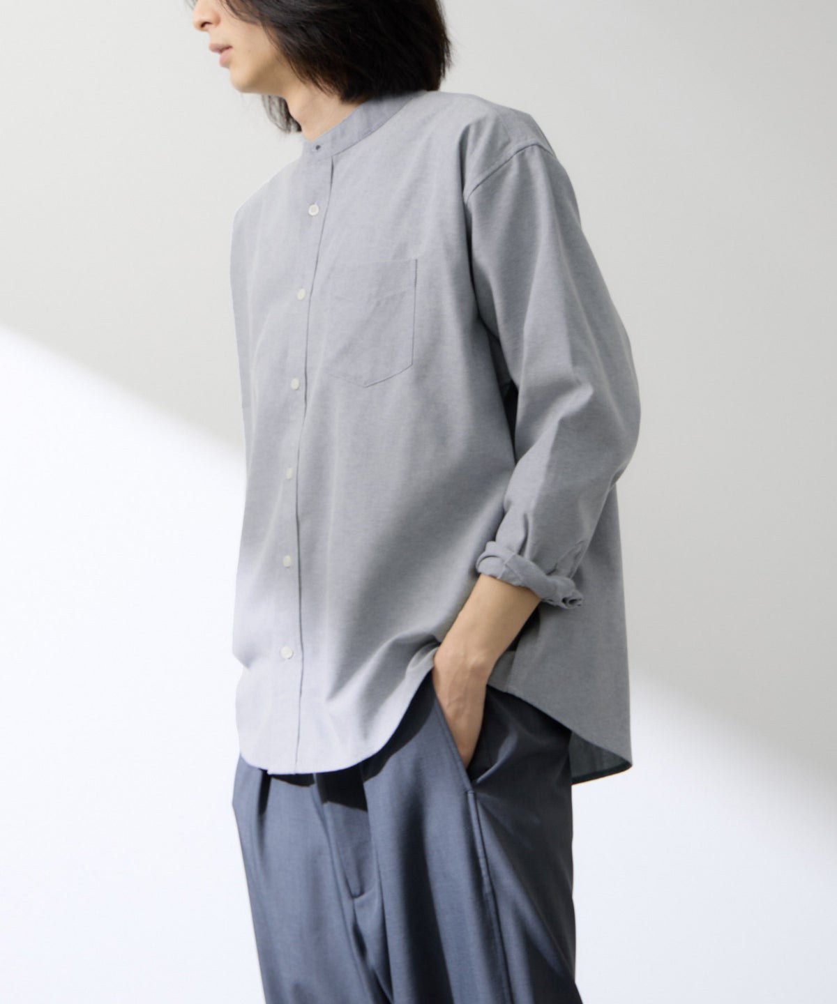 Real Standard オックス長袖バンドカラーシャツ メンズ