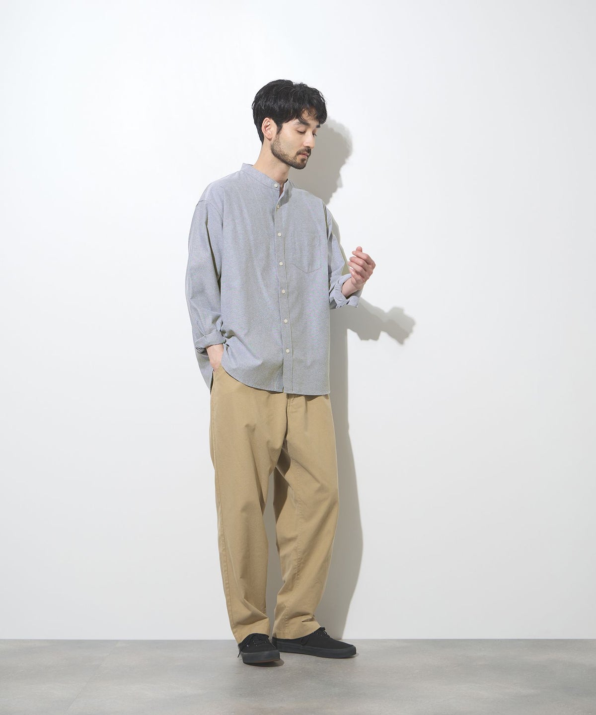 Real Standard オックス長袖バンドカラーシャツ メンズ
