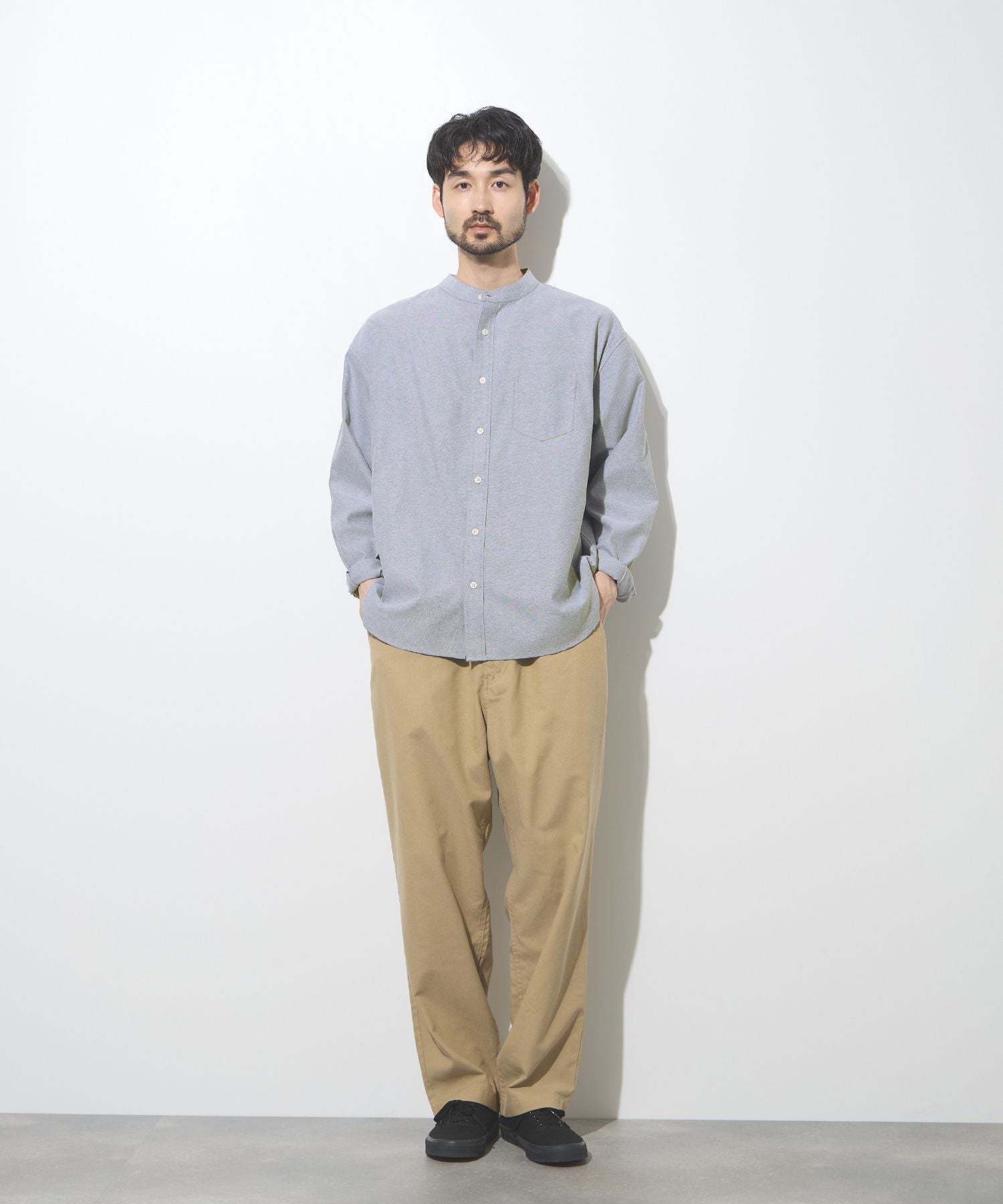 Real Standard オックス長袖バンドカラーシャツ メンズ