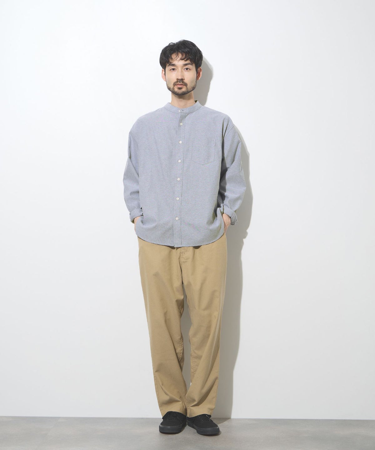 Real Standard オックス長袖バンドカラーシャツ メンズ