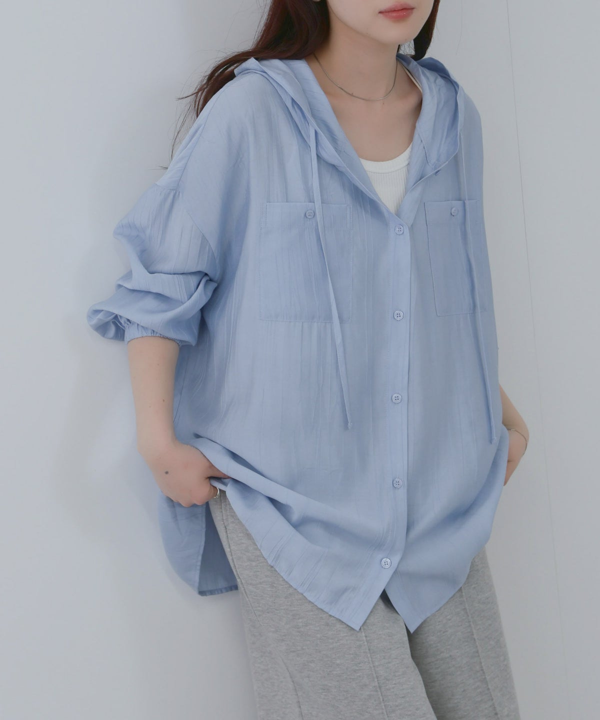 NAVY フード付きシアーシャツ レディース