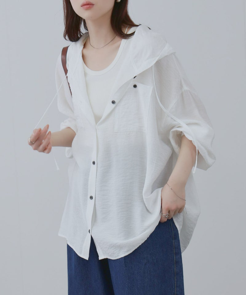 NAVY  フード付きシアーシャツ レディース商品画像-2