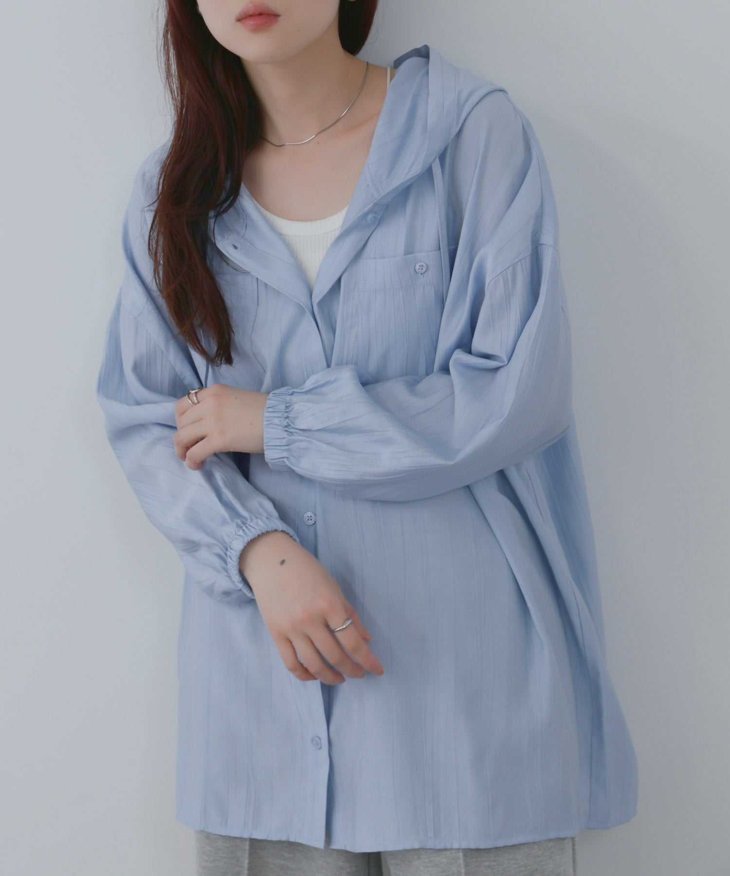 NAVY フード付きシアーシャツ レディース