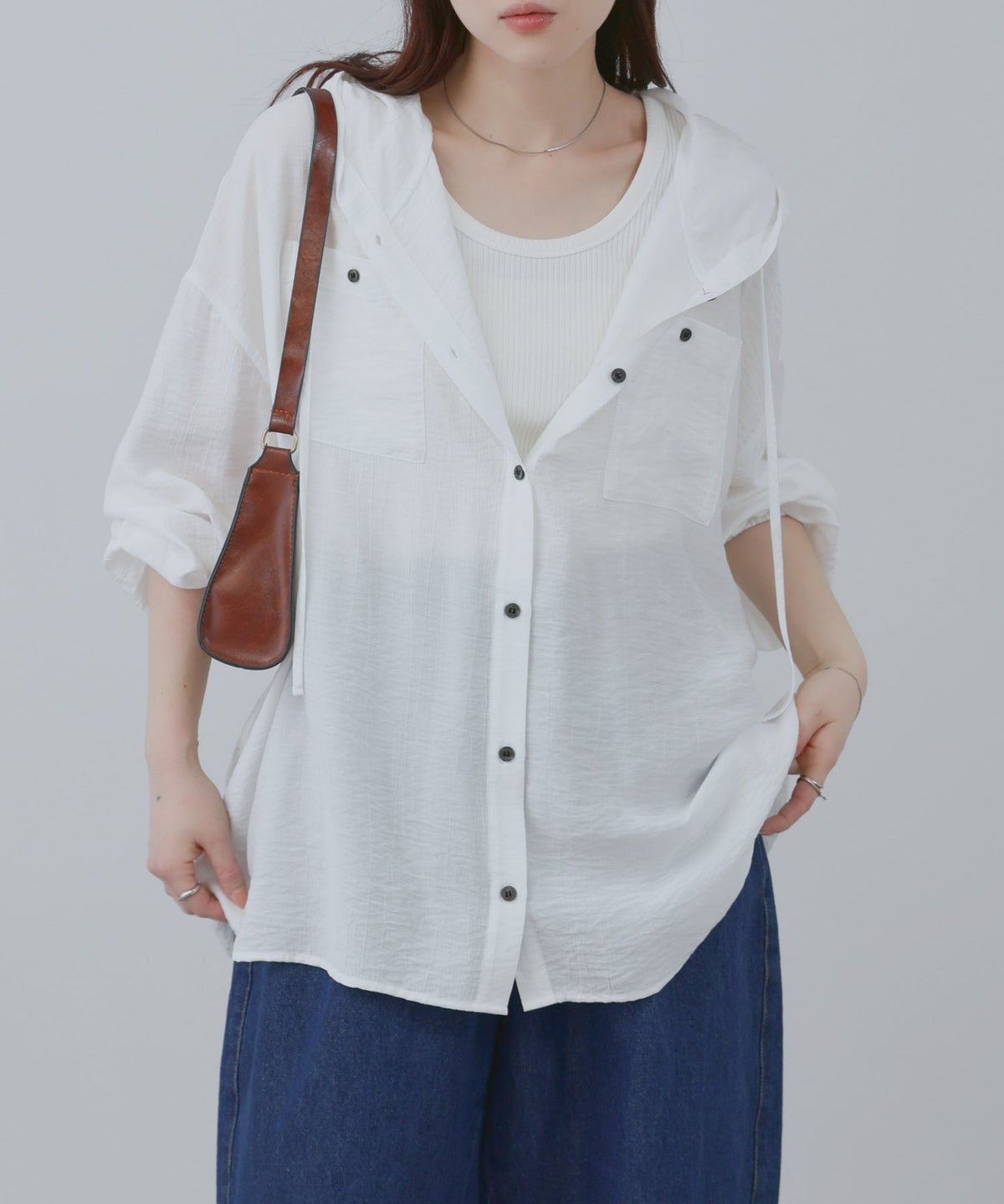 NAVY フード付きシアーシャツ レディース