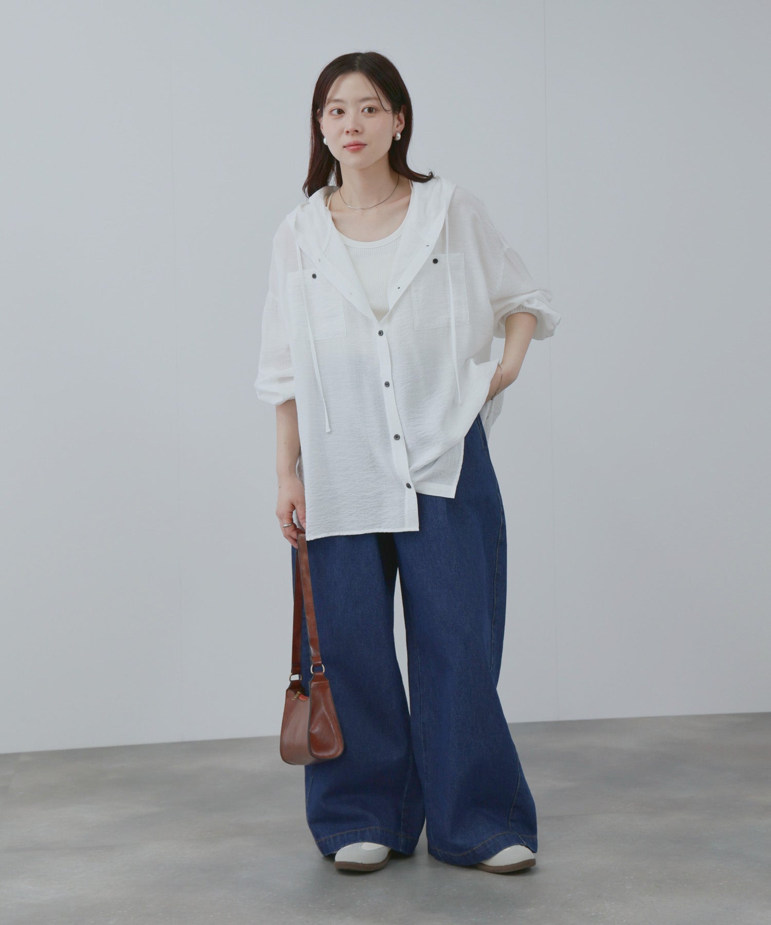 NAVY フード付きシアーシャツ レディース