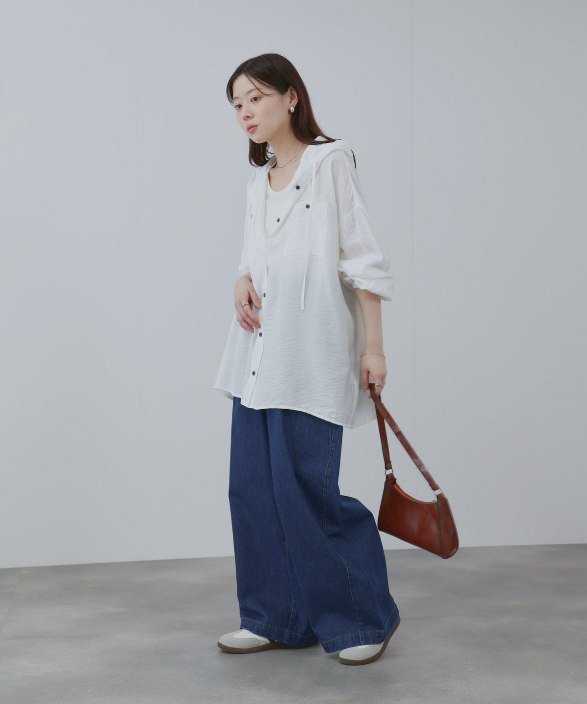 NAVY フード付きシアーシャツ レディース