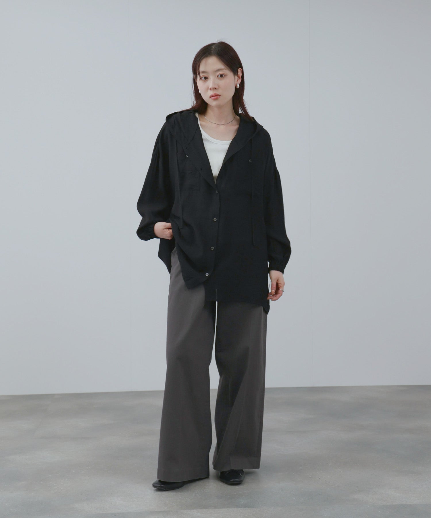 NAVY フード付きシアーシャツ レディース