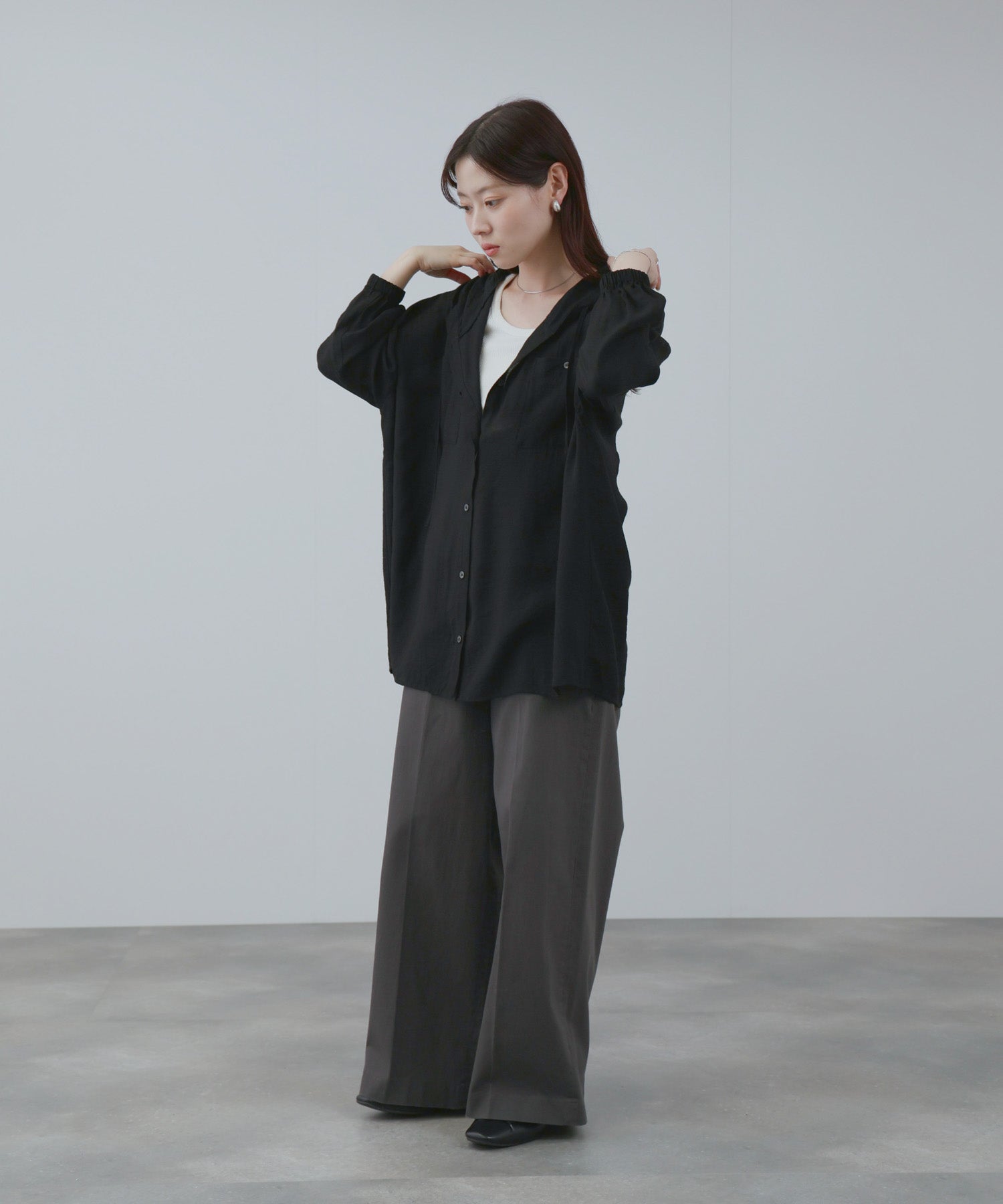 NAVY フード付きシアーシャツ レディース