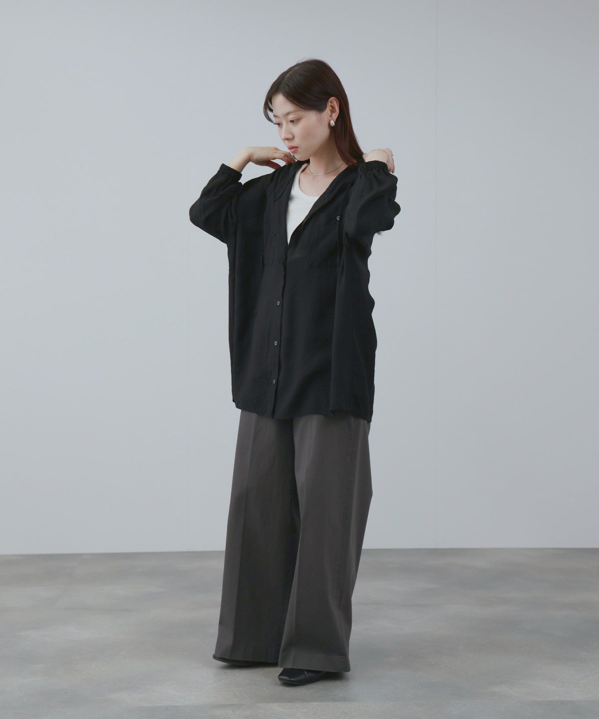 NAVY フード付きシアーシャツ レディース