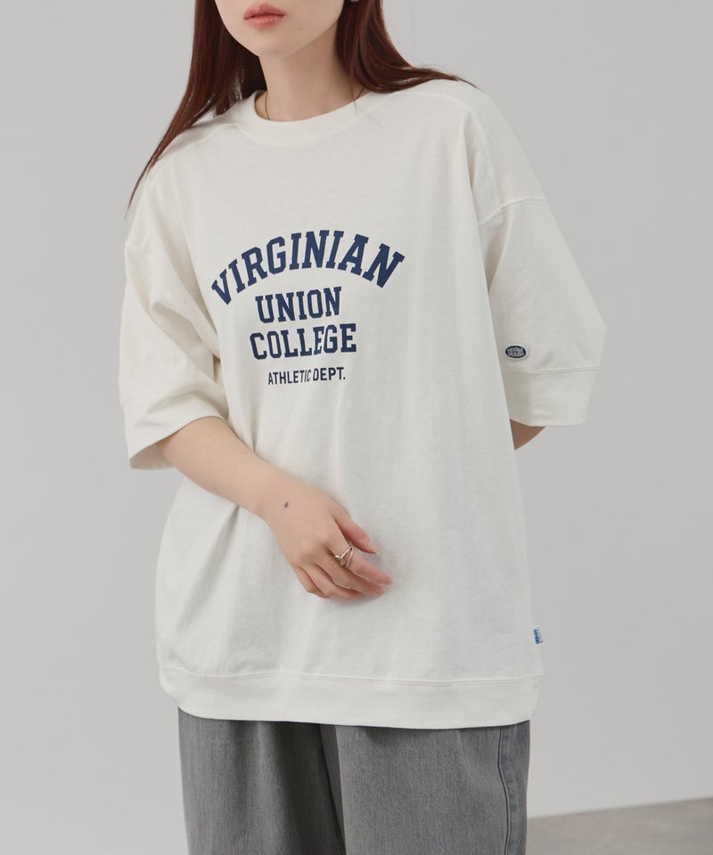 DISCUS  切替カレッジ調プリントルーズTシャツ レディース メール便 対応商品商品画像-2