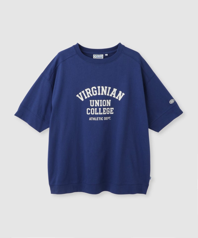 DISCUS 切替カレッジ調プリントルーズTシャツ レディース メール便 対応商品商品画像-3