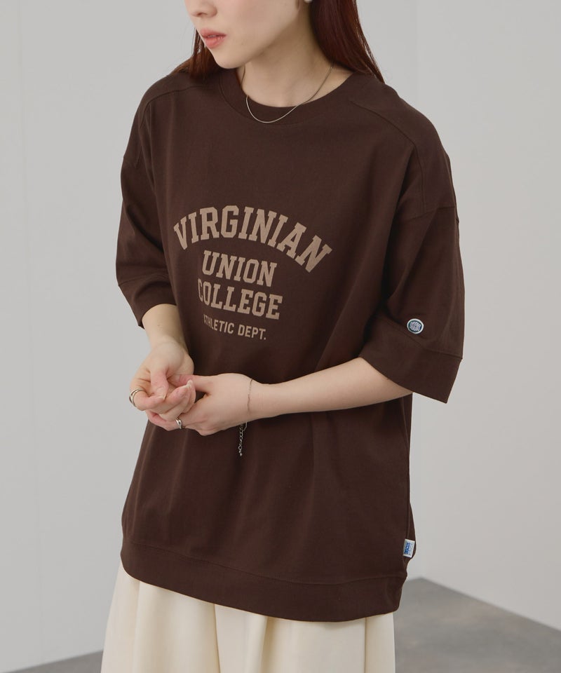 DISCUS 切替カレッジ調プリントルーズTシャツ レディース メール便 対応商品商品画像-4