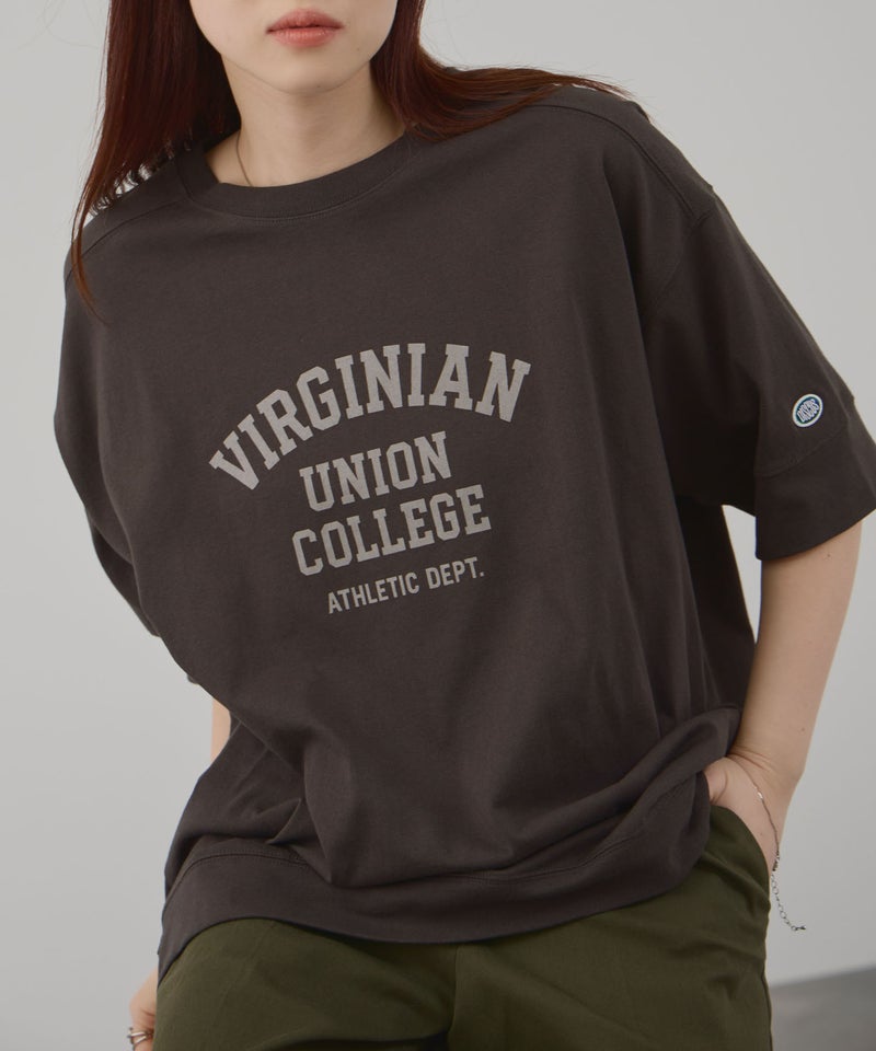 DISCUS  切替カレッジ調プリントルーズTシャツ レディース メール便 対応商品商品画像-5