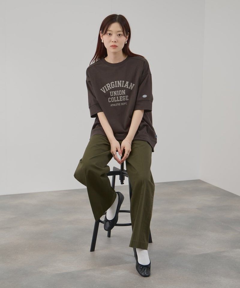 DISCUS 切替カレッジ調プリントルーズTシャツ レディース メール便 対応商品商品画像-7