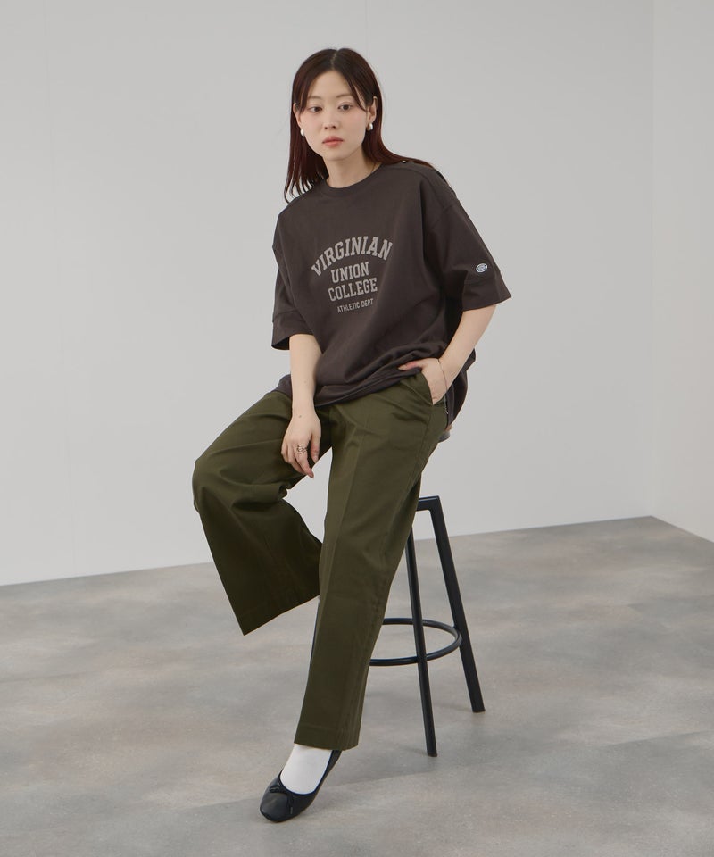 DISCUS 切替カレッジ調プリントルーズTシャツ レディース メール便 対応商品商品画像-8