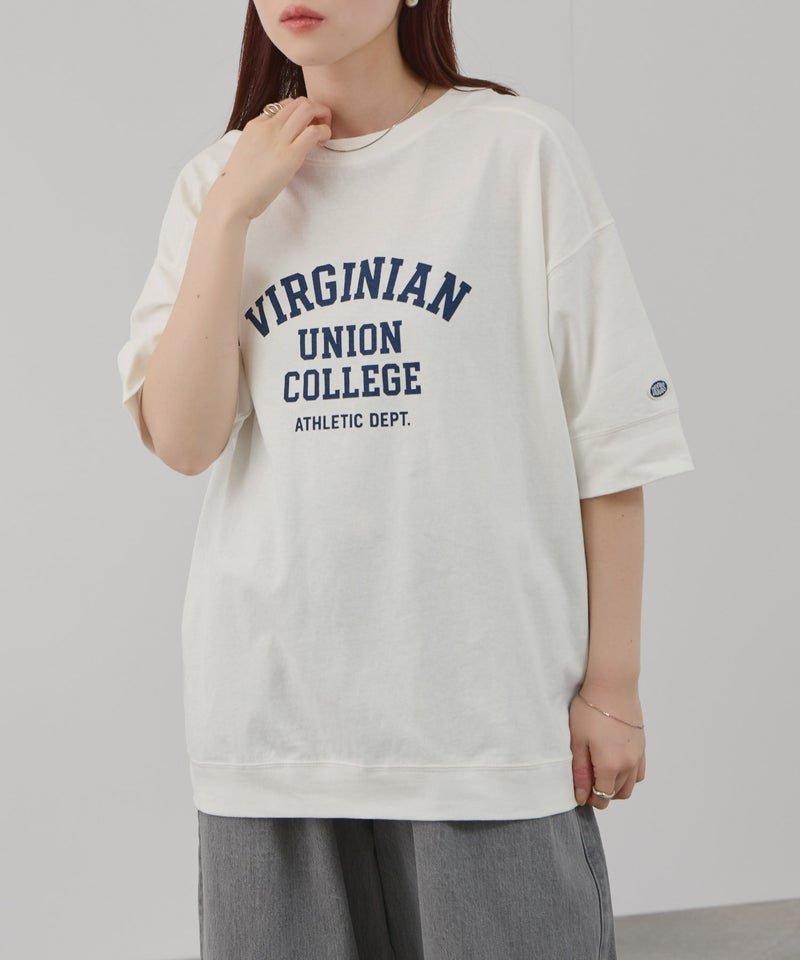 DISCUS  切替カレッジ調プリントルーズTシャツ レディース メール便 対応商品商品画像-9