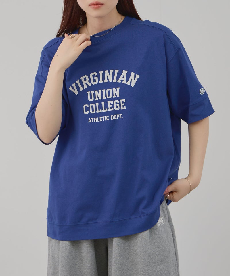 DISCUS 切替カレッジ調プリントルーズTシャツ レディース メール便 対応商品商品画像-13