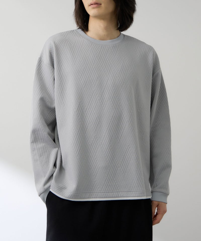 URBAN COLLECTION 膨れジャガード フェイククルーネック長袖Tシャツ メンズ商品画像-1