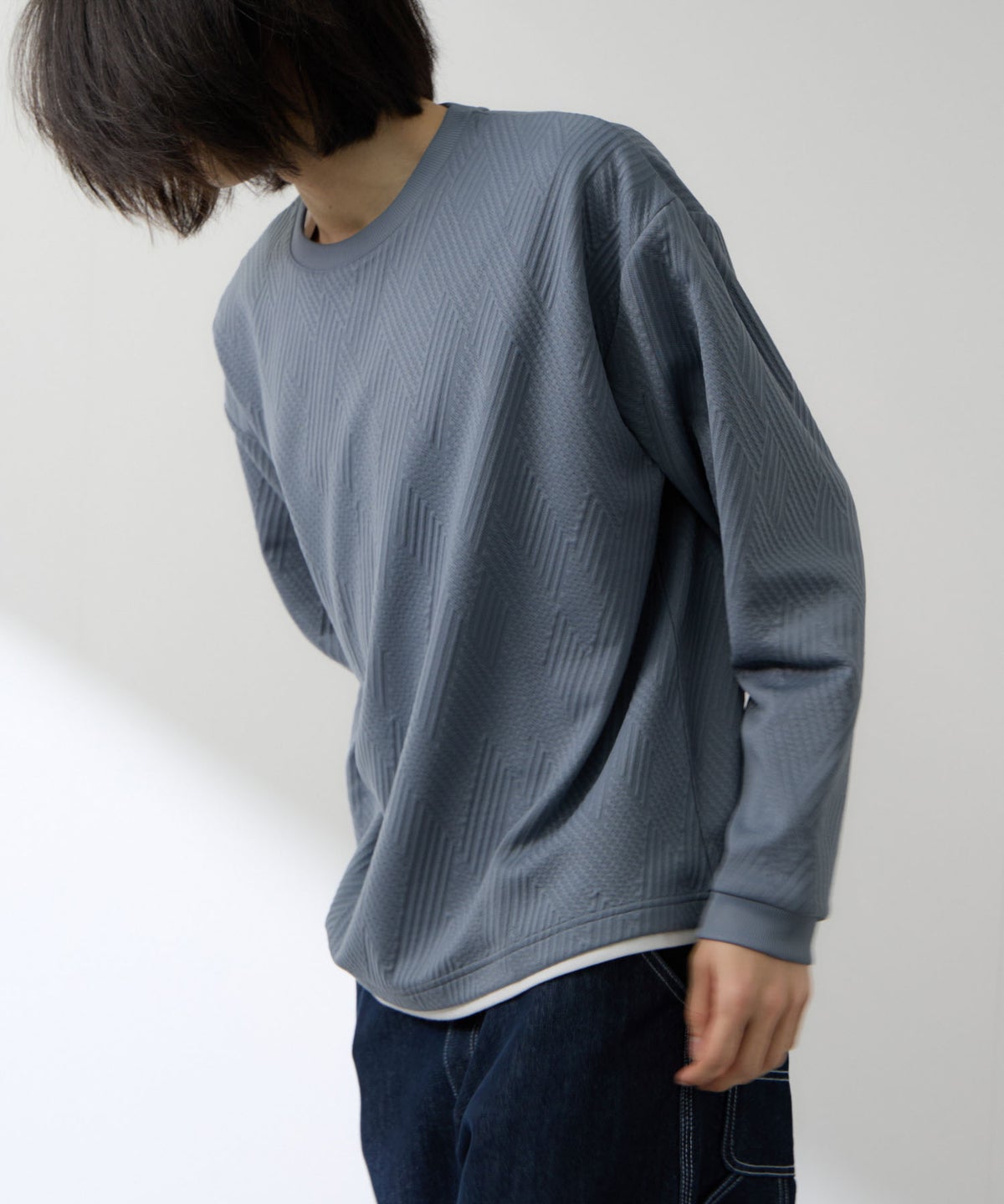 URBAN COLLECTION 膨れジャガード フェイククルーネック長袖Tシャツ メンズ