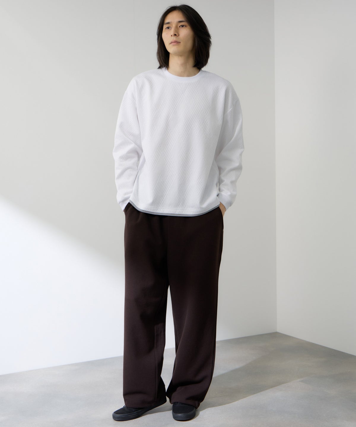 URBAN COLLECTION 膨れジャガード フェイククルーネック長袖Tシャツ メンズ