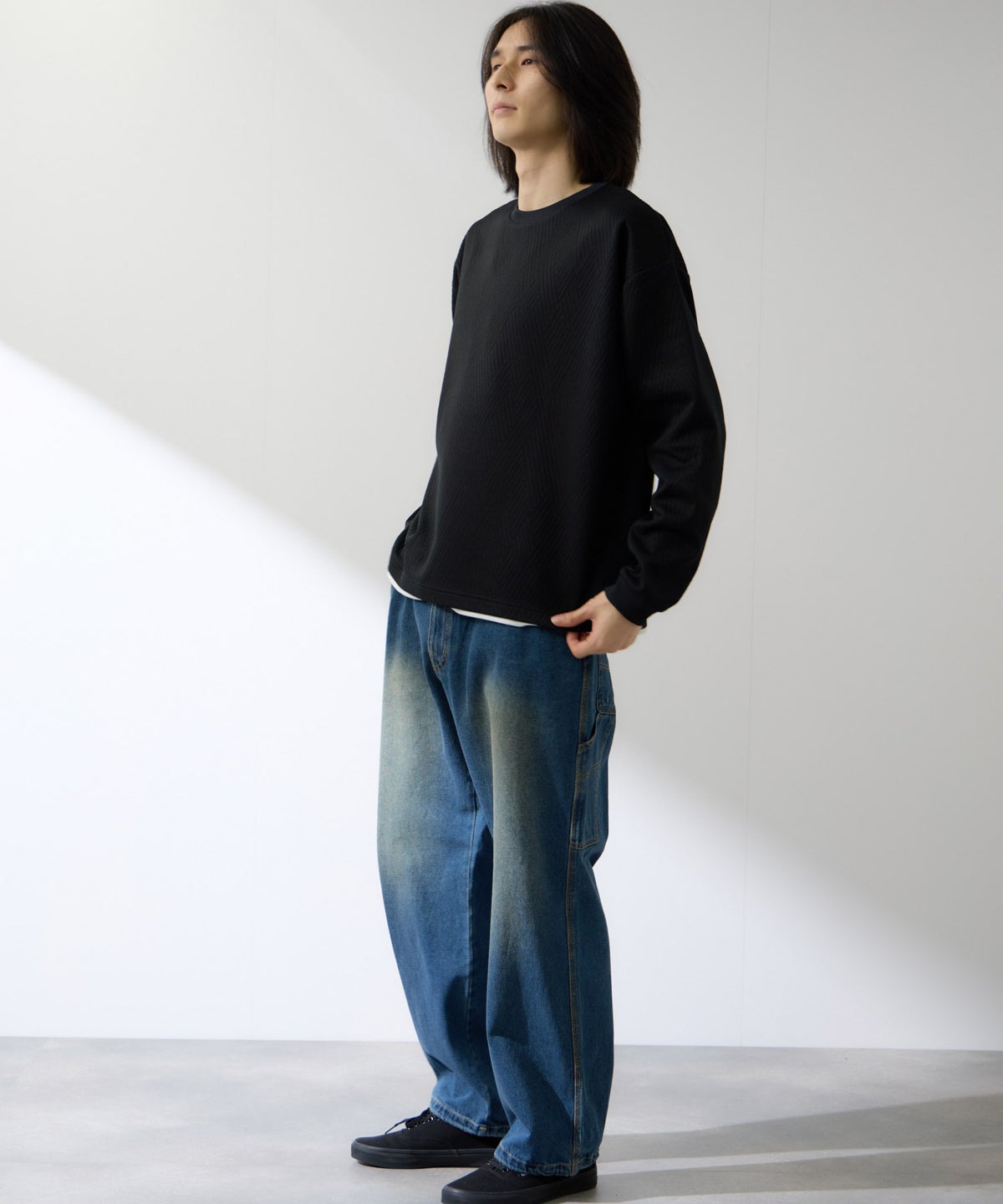 URBAN COLLECTION 膨れジャガード フェイククルーネック長袖Tシャツ メンズ