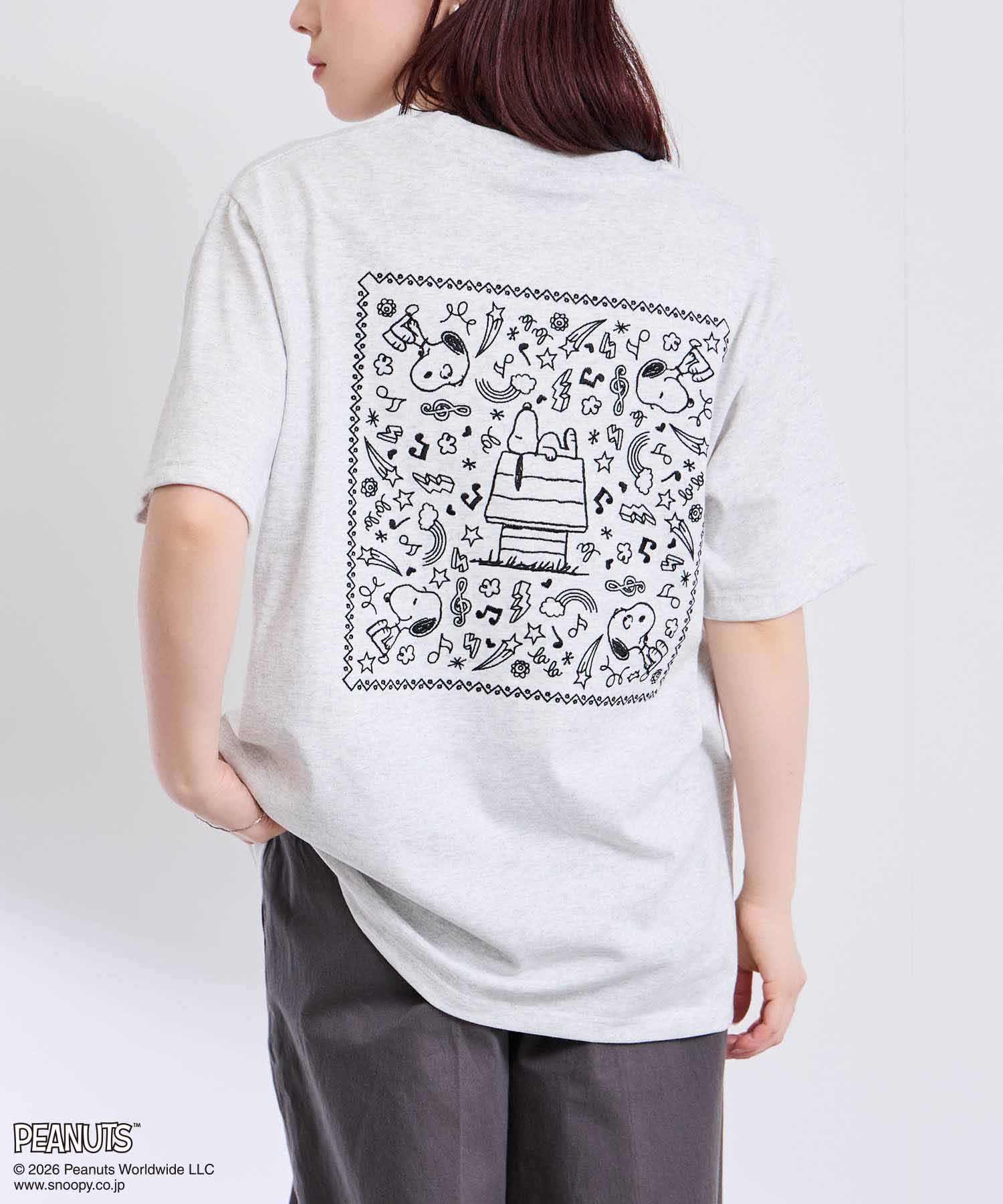 キャラクター線画バックデザイン半袖Tシャツ メンズ
