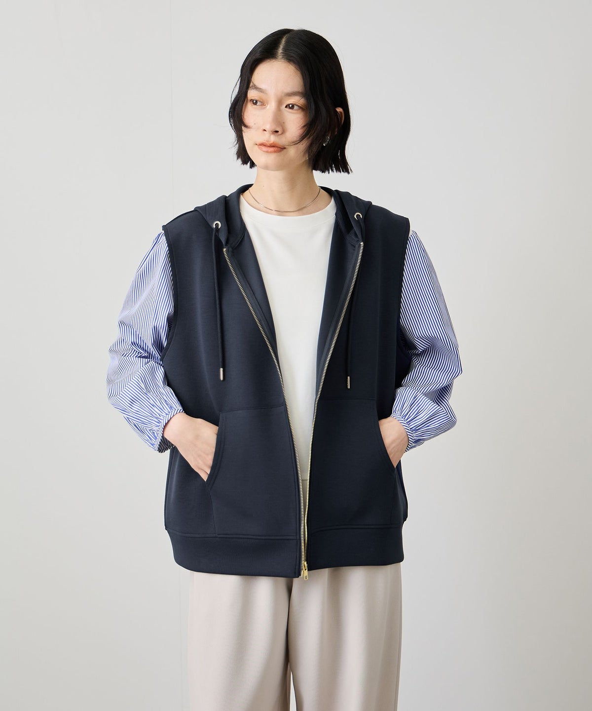 Idnes ダンボールニットフード付きベスト レディース