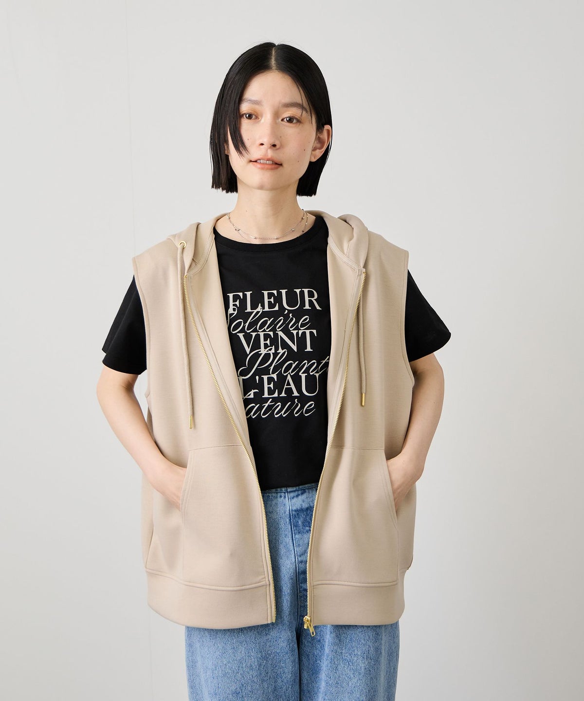 Idnes ダンボールニットフード付きベスト レディース