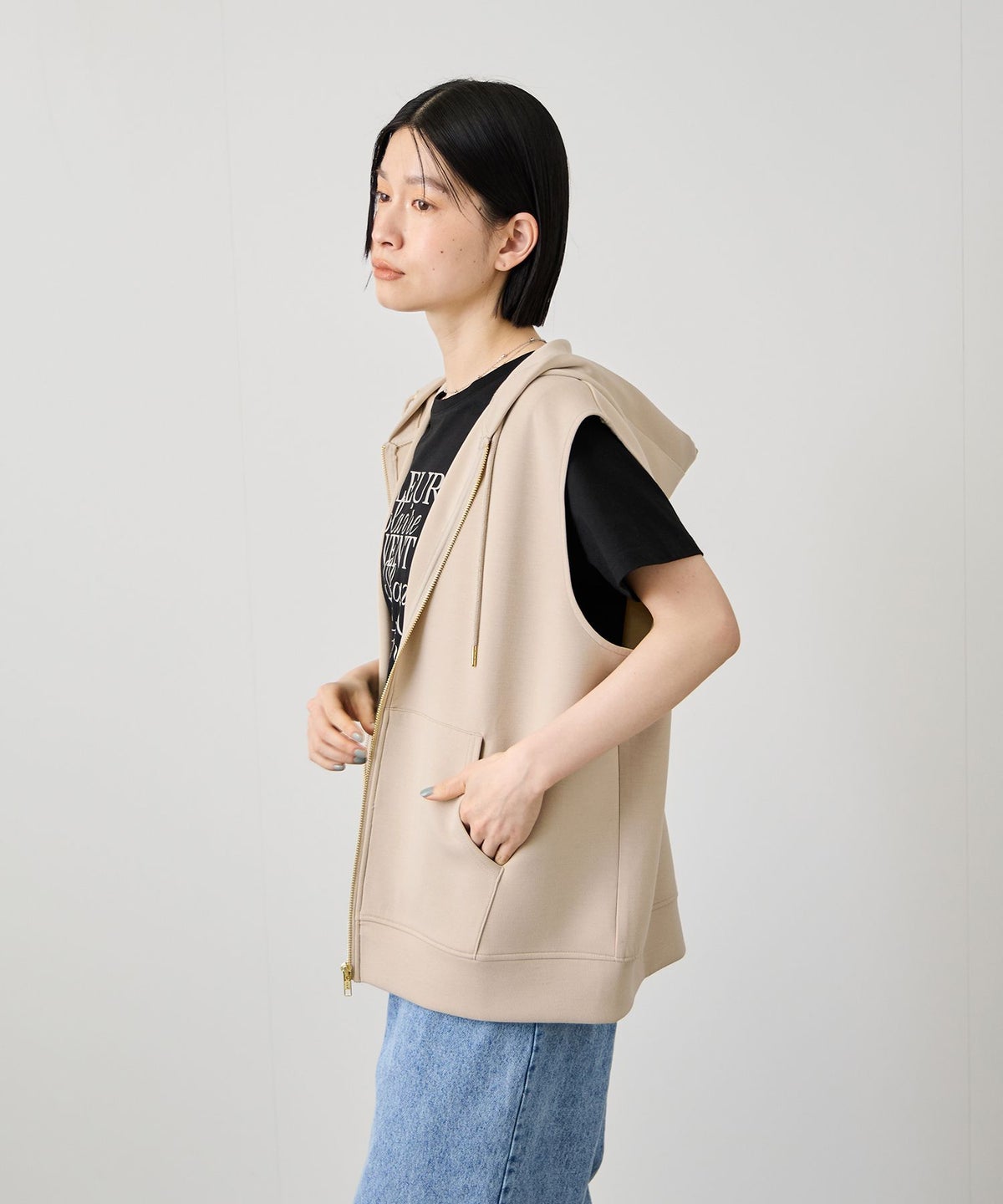 Idnes ダンボールニットフード付きベスト レディース