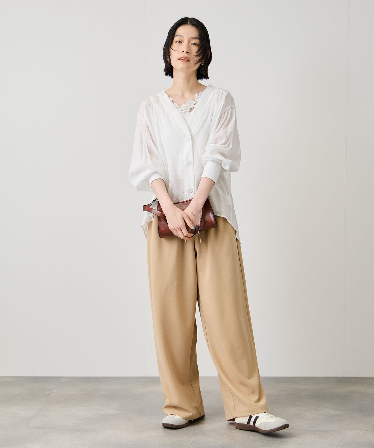 Idnes シアーシャツカーディガン レディース