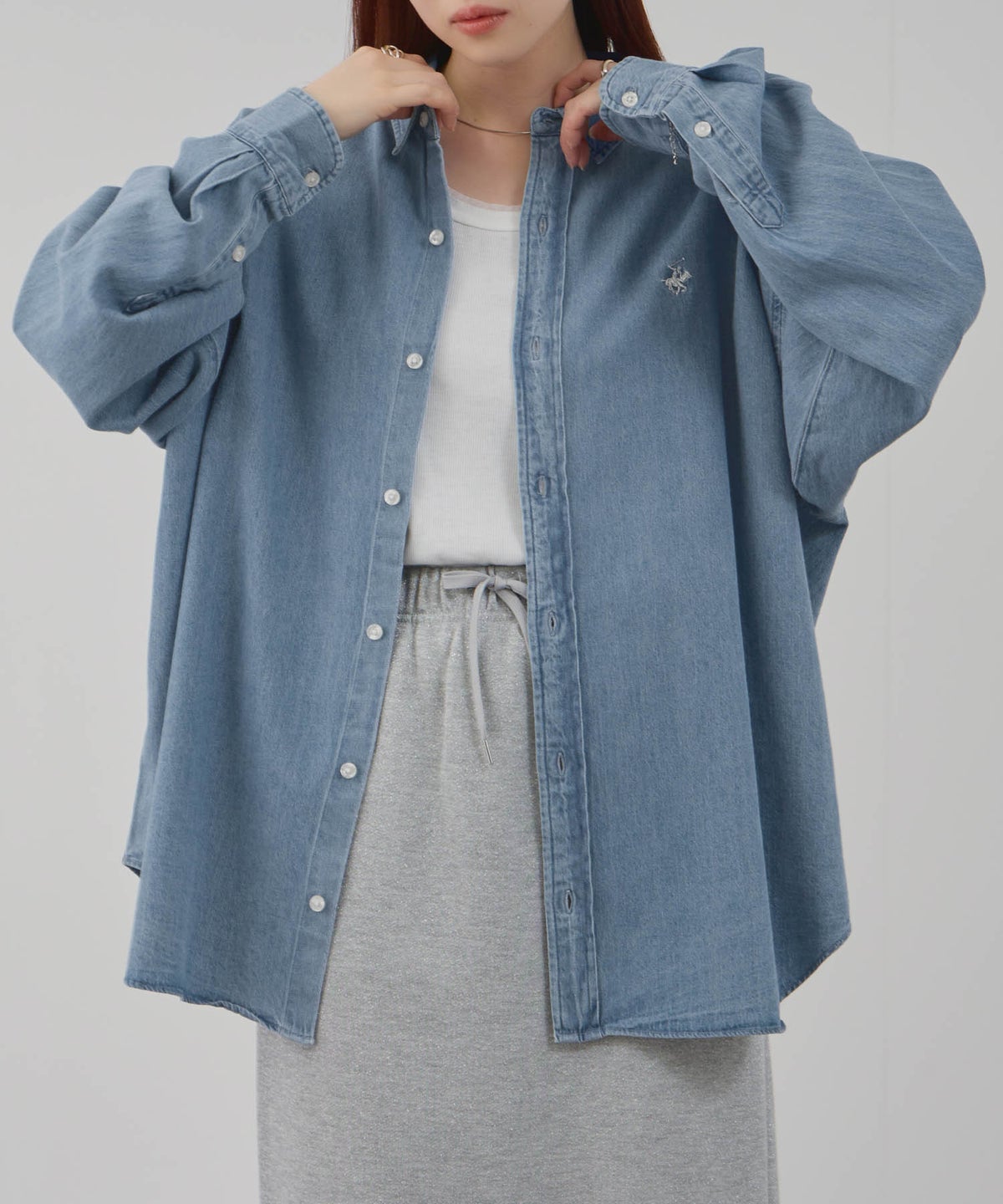 BEVERLY HILLS POLO CLUB ロング丈コットンシャツ レディース