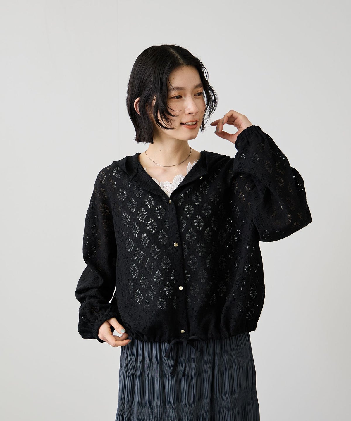 Idnes レースフードブラウス レディース